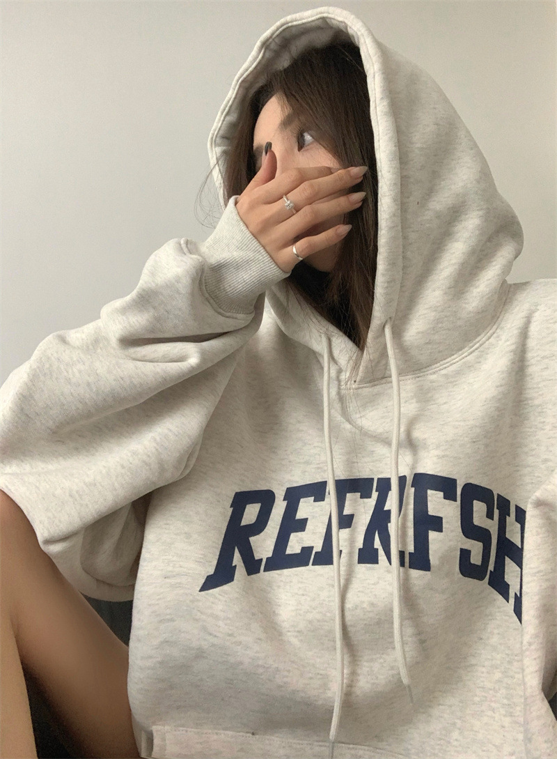 [Venta al por mayor transfronteriza] American retro 2023 nuevo Harajuku suéter forrado de lana con capucha estudiante suelta top