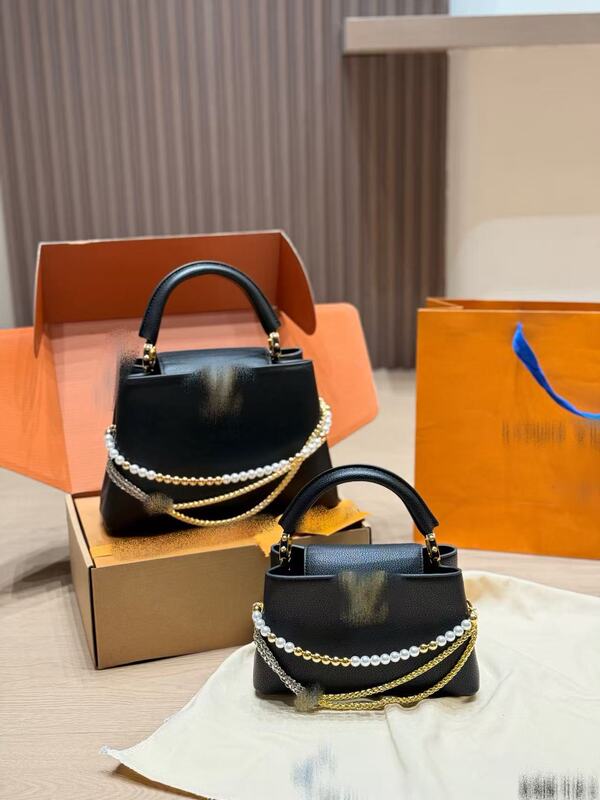 New Capucines Mini Black and Gold Pearl Chain Bag L brand women's bags in stock for cross-border sales New Capucines Mini Black and Gold Pearl Chain Bag L brand women's bags in stock for cross-border sales