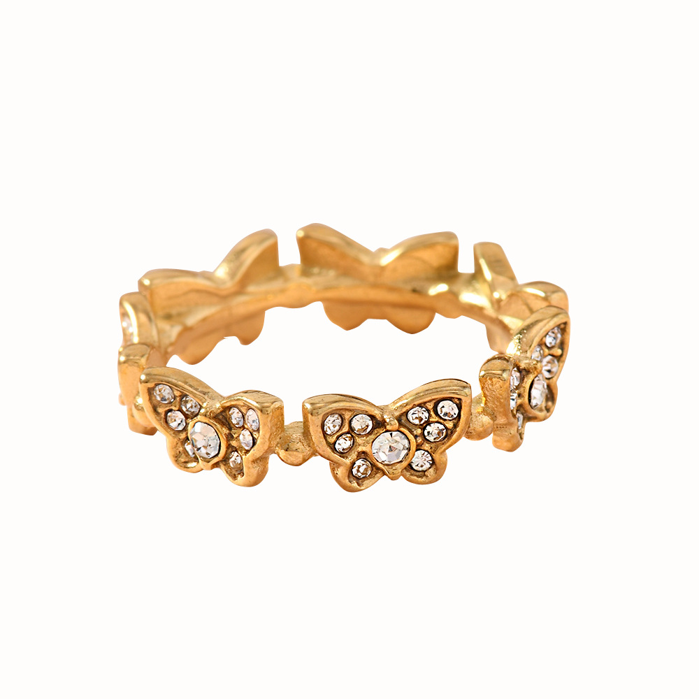 Anillo de lujo ligero de moda transfronteriza simple popular anillo de diamante de mariposa de fundición fábrica de joyas de acero inoxidable al por mayor
