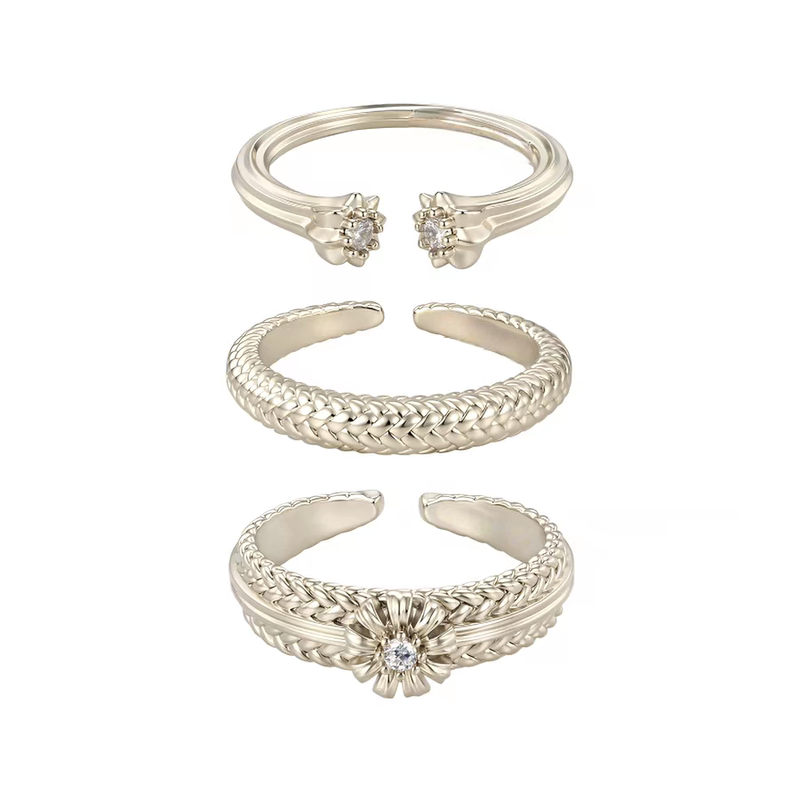 Three Horizontal Jewelry's Same Style "Garden" Daisy Braided Ring for Women, Simple Design Jewelry, Retro Commuter Style Three Horizontal Jewelry's Same Style "Garden" Daisy Braided Ring for Women, Simple Design Jewelry, Retro Commuter Style
