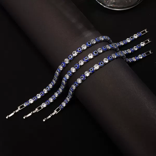Wind Devil's Eye 4mm Zircon Bracelet Men's and Women's European and American Hip Hop New INS Single Layer Full Diamond Hand Ornaments Explosions Wholesale