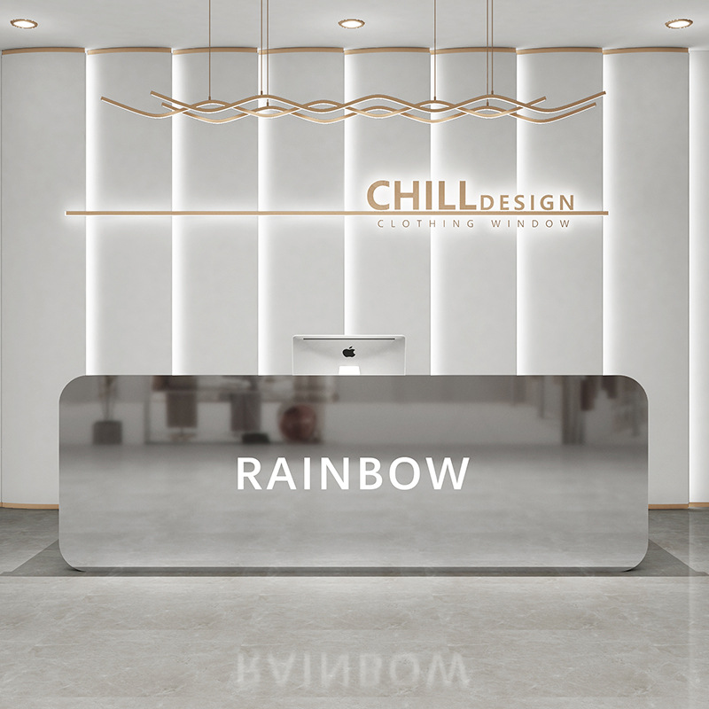 镜面不锈钢收银台美容院接待台简约现代公司前台烧烤店理发店吧台