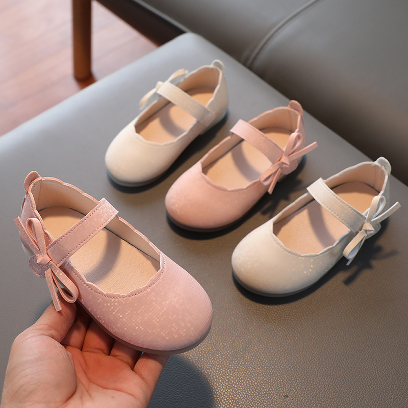 Girls' Round Toe Small Leather Shoes Fashion Children's Bow Princess Shoes Children's Soft Sole Comfortable Dance Shoes Korean Style