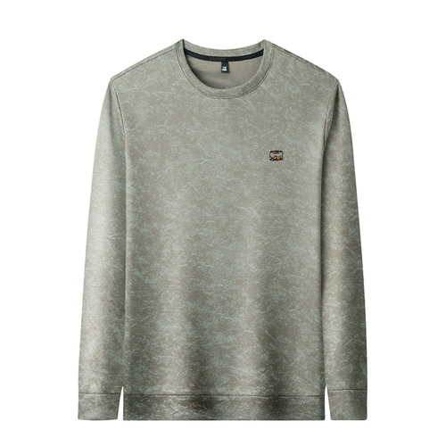 Men's High-End Long-Sleeve Hooded Sweatshirt, Casual Fashion Spring Crew Neck Layering Shirt with Asymmetric Pattern T-Shirt