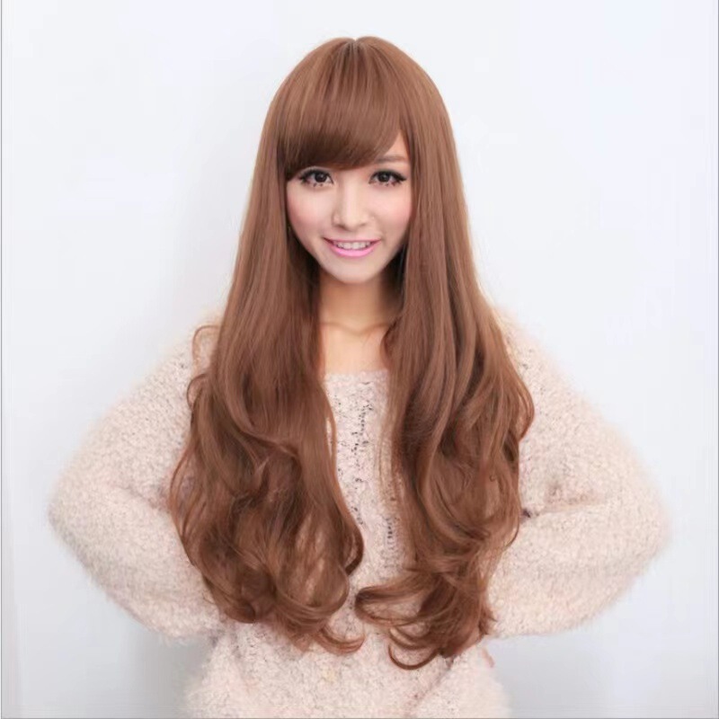 New Wig for Women with Straight or Slanted Bangs, Long Curly Hair, Big Waves, High Temperature Silk Chemical Fiber Full Headgear Factory Ready Stock