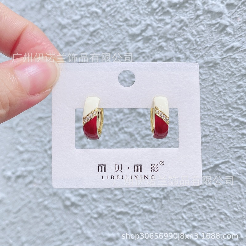 丽银/丽贝丽影甜美可爱闺蜜少女韩版气质滴胶红色蝴蝶结新款耳饰|undefined