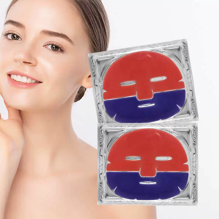 外贸跨境出口双色分体水晶胶原蛋白面膜可溶解拼色果冻人皮面膜