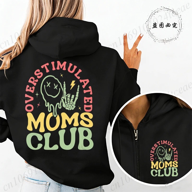 Personalized Overstimulating Mom Club Printed Women's Zip-Up Hoodie Mother Gift Graphic Hoodie Personalized Overstimulating Mom Club Printed Women's Zip-Up Hoodie Mother Gift Graphic Hoodie