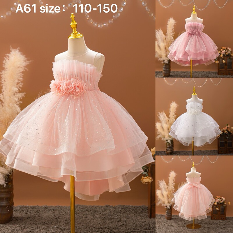 Girls Wedding Dress Printed Tail Dress Summer Kidsren's Catwalk Birthday Sleeveless Flower Fluffy Princess Dress