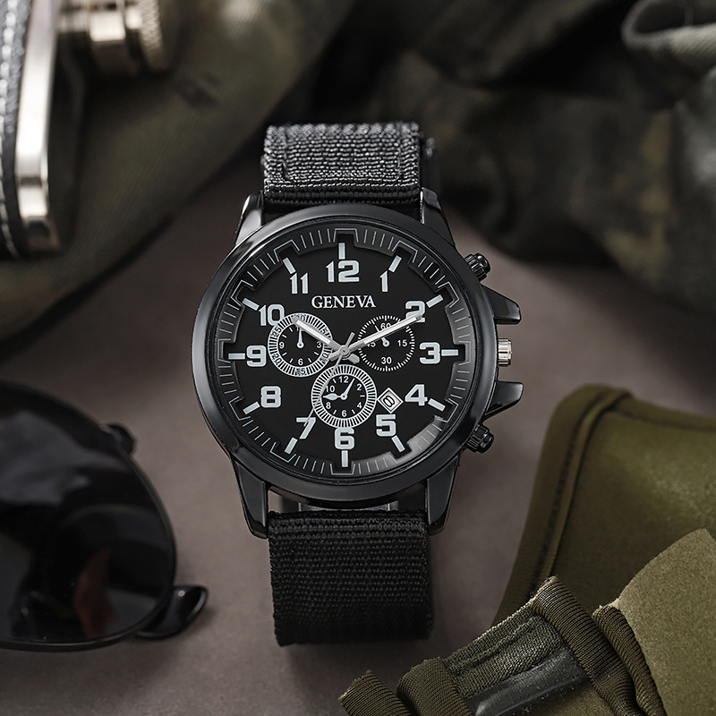 Transfronterizo caliente nueva moda reloj militar reloj de cuarzo calendario correa de nylon reloj de moda elegante de los hombres
