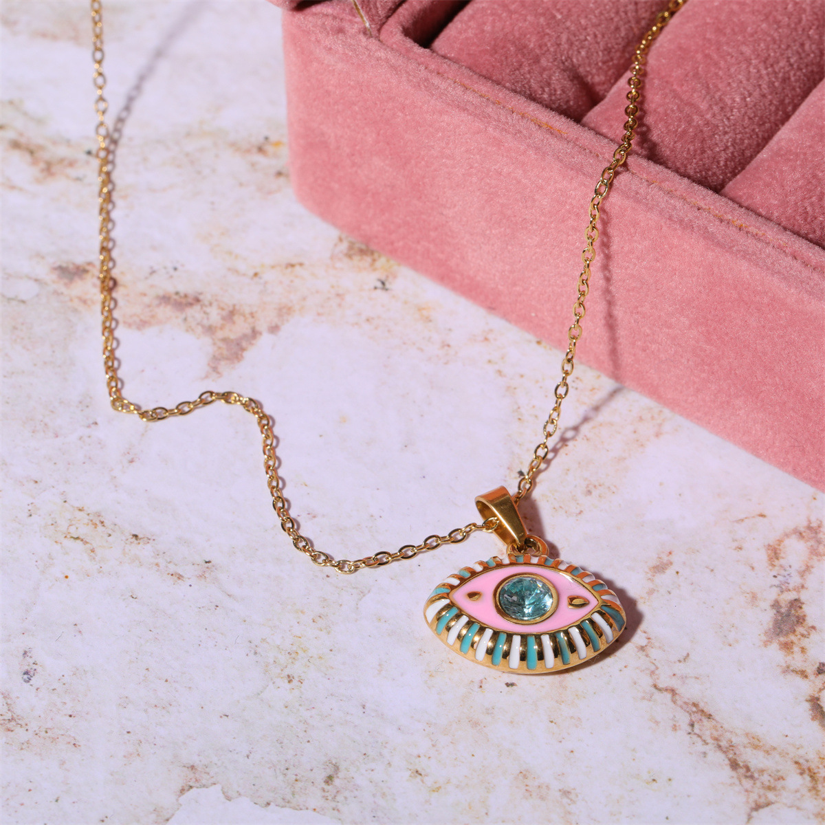 Devil's Eye Vintage Style 304 Stainless Steel Pendant Necklace Enamel Plating Lobster Trigger Clasp Closure display picture 8