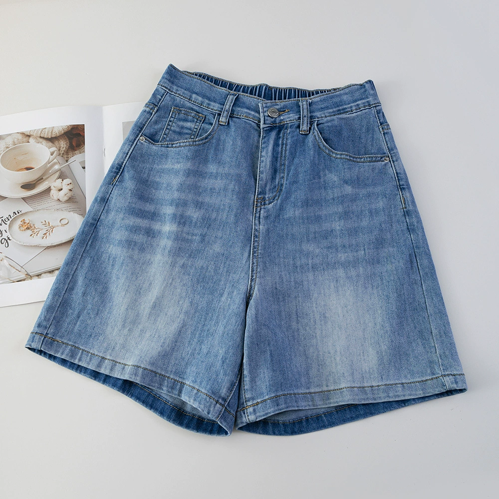 Женские новые летние шорты больших размеров, новинка 100kg года, простые повседневные эластичные джинсовые шорты с высокой талией для полных девушек 2523