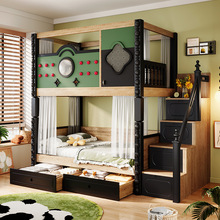 法式中古风全实木高低床双层床两层儿童床成人上下铺子母护栏小