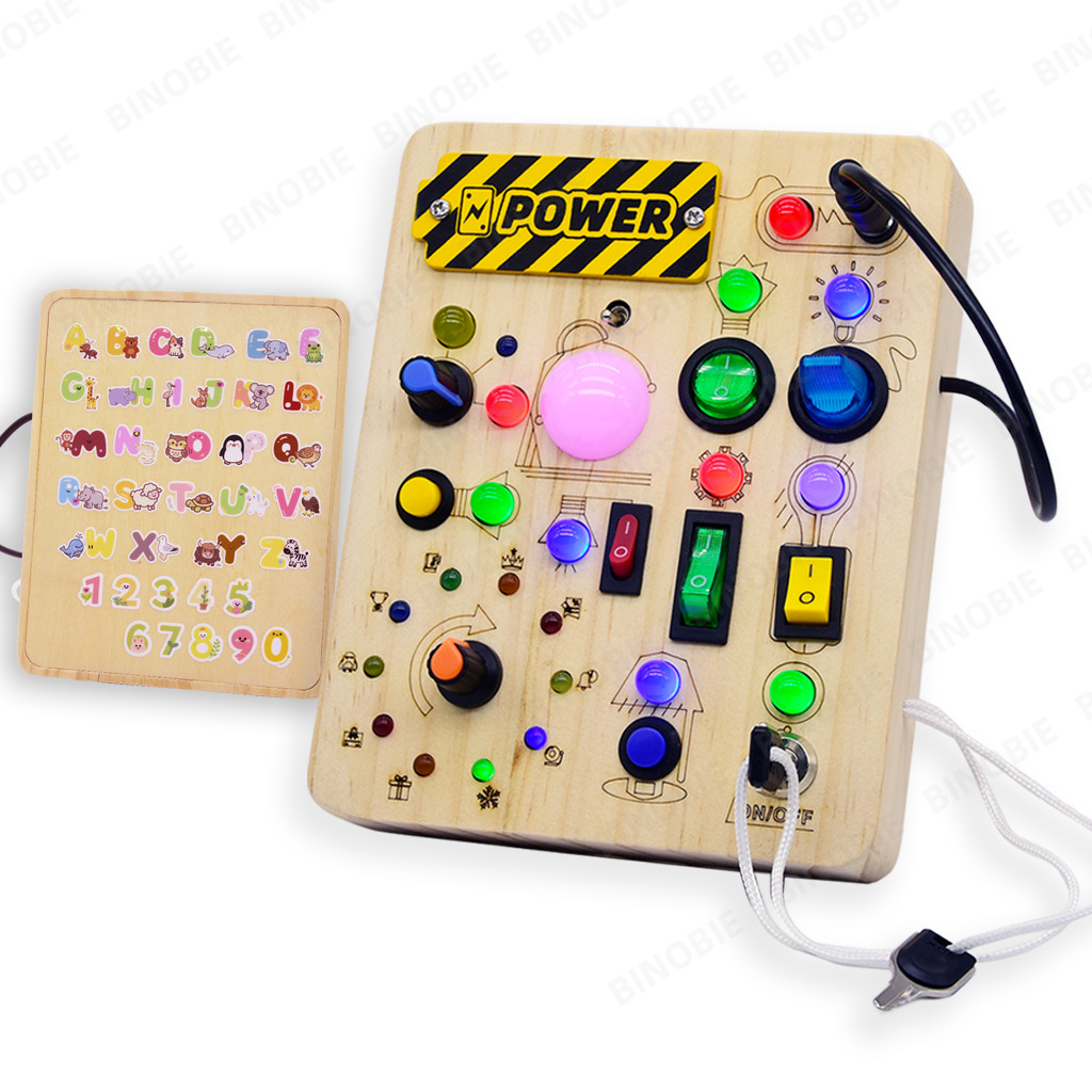 跨境爆款儿童早教忙碌板仿真开关盒益智LED电路木质蒙氏玩具双面