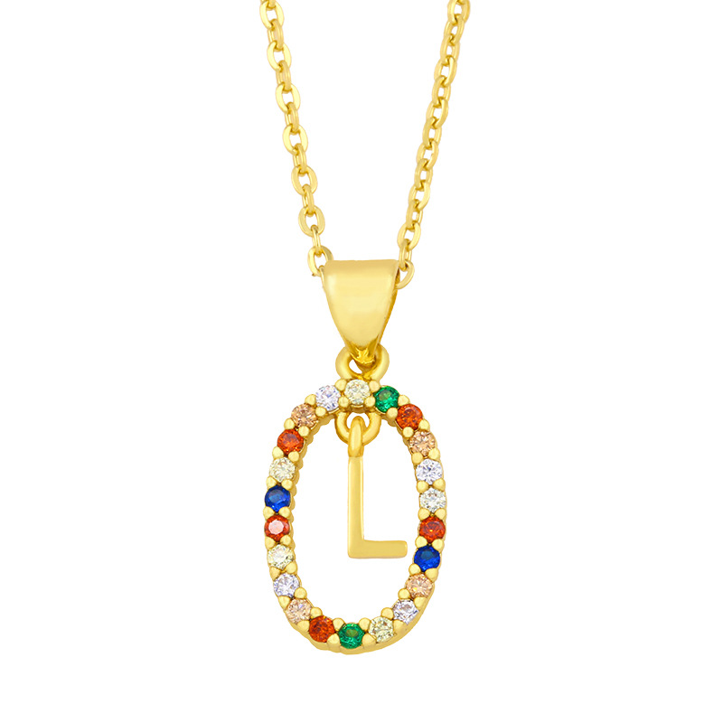 Cross-border New Arrival Ornament Micro-inlaid Colorful Zircon Personalized Hip Hop 26 English Letters Pendant Necklace Female Nkw62 display picture 3