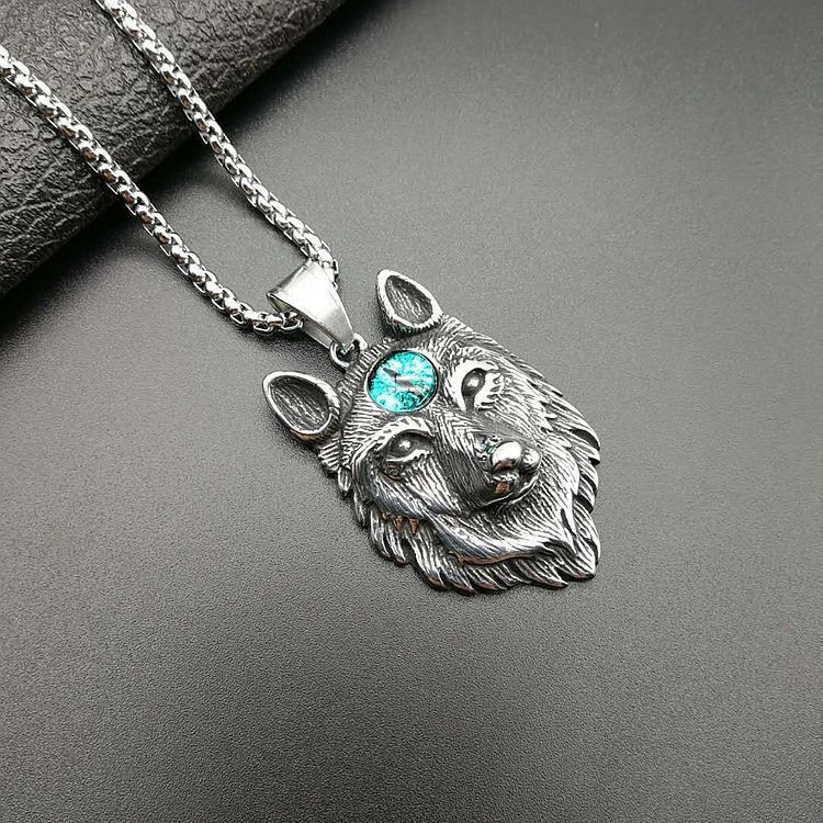 Personalised Viking Wolf Head Pendant Necklace In Titanium Steel_voghion.com