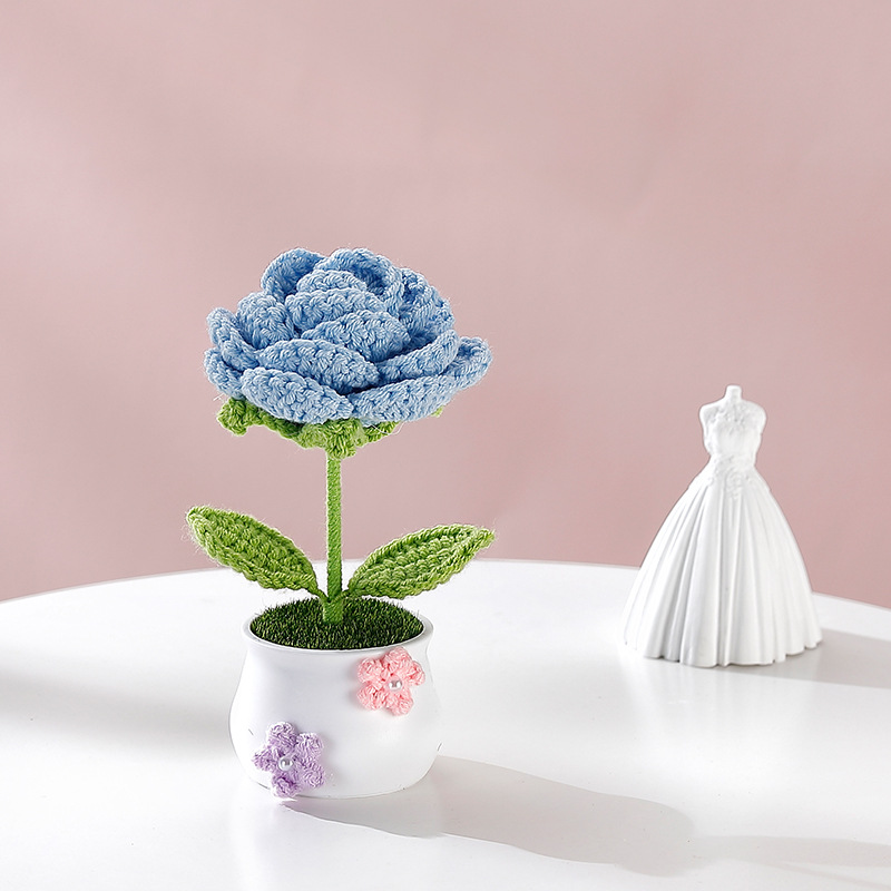 Terminado pequeña olla tejida a mano girasol lirio escritorio coche pequeña decoración regalo de cumpleaños regalo de graduación