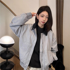 美式工装水洗2025翻领外套春季新款潮牌宽松底特律撞色夹克