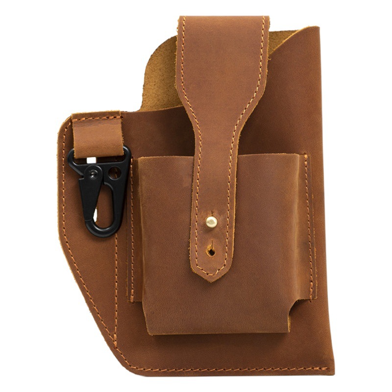 0773 Men's Genuine Leather Small Waist Bag, Cigarette Case Bag, Mobile Phone Bag, Vertical Style Hanging Bag, Outdoor Construction Site Men's Waist Bag, New Model for Men