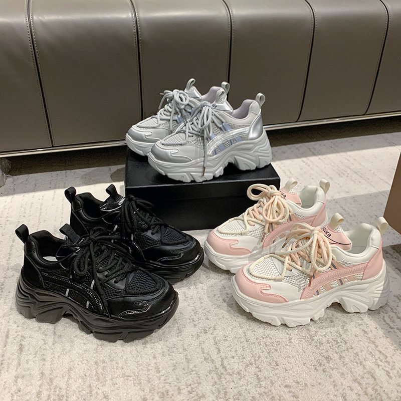 Scarpe da papà da donna 2024 nuova moda primaverile retrò piccole scarpe sportive con lacci alte con suola spessa_voghion.com