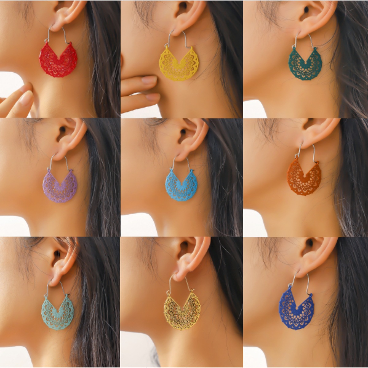 Bohemia moda geométrica V-shaped hueco pendientes de aleación mujer retro color pulverización joyas de orejas al por mayor
