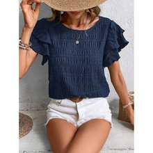 R 62960 Double ruffle crew neck women's top ˫��Ҷ����������