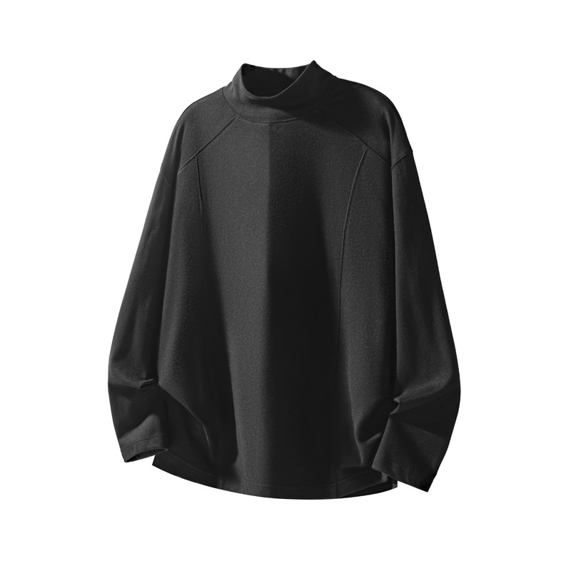 Gray Thermal Base Layer Shirt For Men Spring Spliced Deconstructed Half Turtleneck Sweatshirt Inner Wear American Style_voghion.com