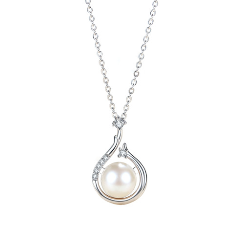 Freshwater pearl necklace for women summer sterling silver retro full diamond simple mother style clavicle chain fashion geometric pendant for gift giving