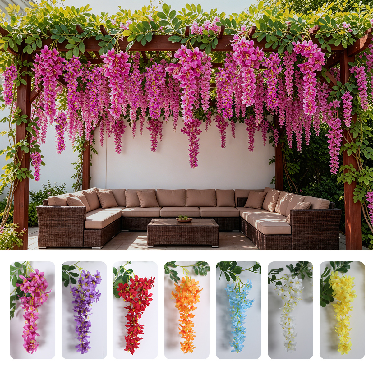 Simulación transfronteriza de flores de primavera de vinas arco de boda decoración de plantas paisajismo hojas verdes falso sauce simulación ramas de frijol