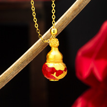 金店新款越南沙金拉丝珐琅葫芦项链女复古高级感福禄锁骨链批发