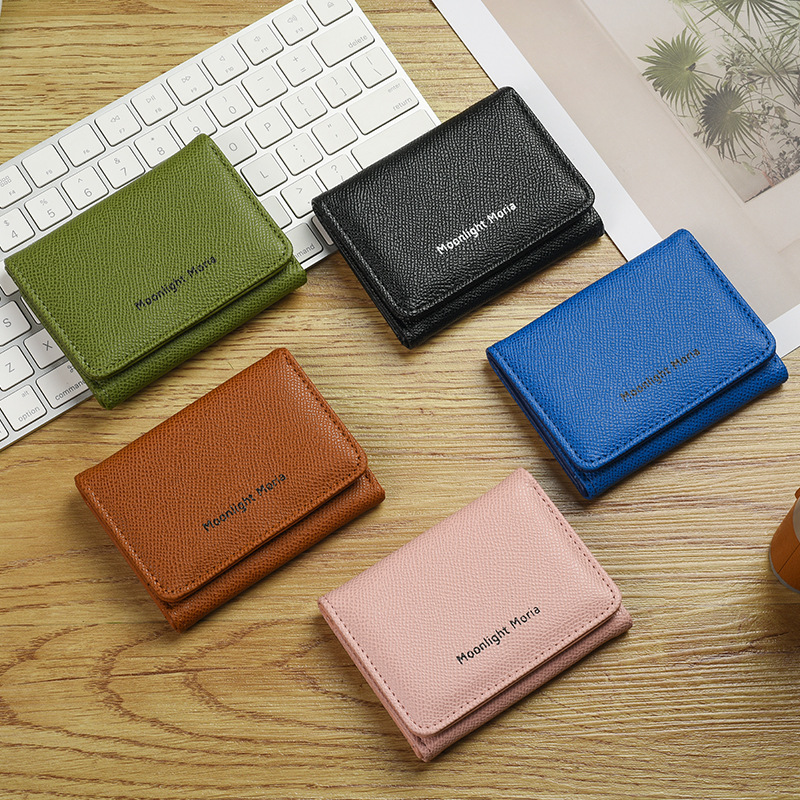Cross-Border Popular Solid Color Wallet for Women, Short Style, Minimalist Design, Multiple Card Slots, Large Capacity Card Holder, Coin Purse, Multifunctional for Men