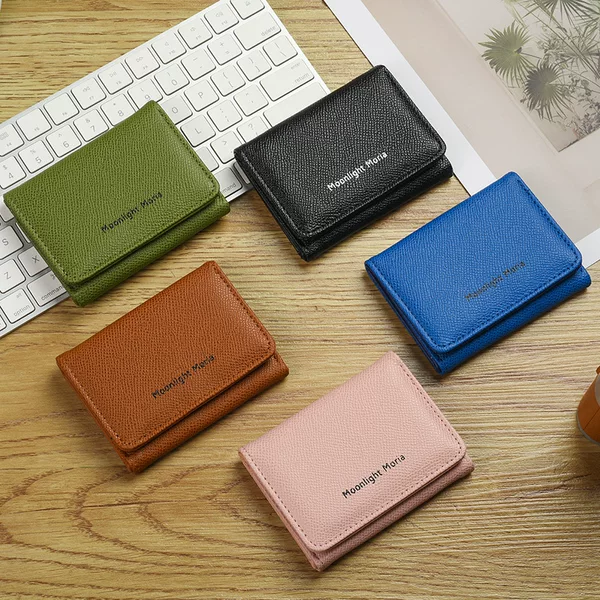 Cross-Border Popular Solid Color Wallet for Women, Short Style, Minimalist Design, Multiple Card Slots, Large Capacity Card Holder, Coin Purse, Multifunctional for Men