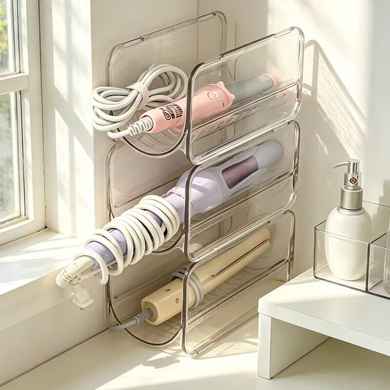 Curling Iron Storage Rack Bathroom Vanity Hair Dryer Straightener Storage Box Desktop Transparent Organizer Shelf