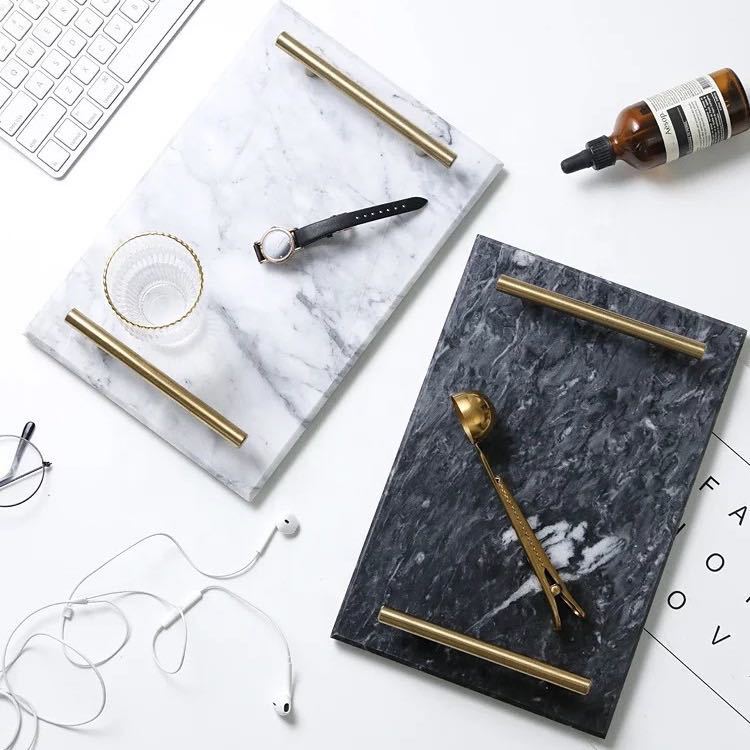 Nordic Style Natural Marble Tray Storage Board Cosmetics Storage Plate First Jewelry Home Decoration Hotel Display Plate