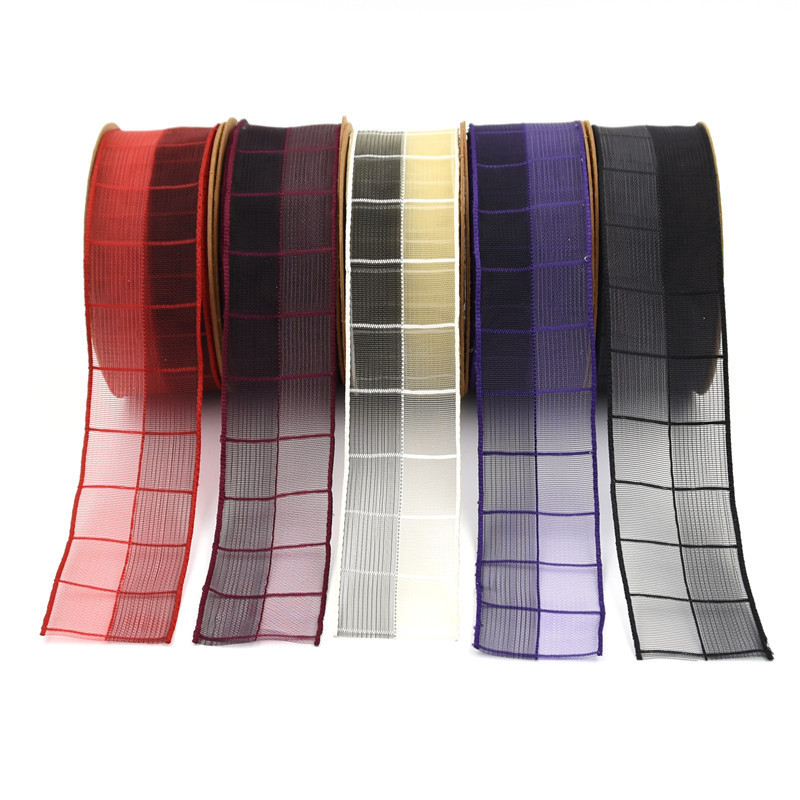 Transfronterizo europeo y americano 3,8 cm contraste color Plaid nieve cinta ropa hogar textil producción material cinta con alambre de hierro en stock 10M
