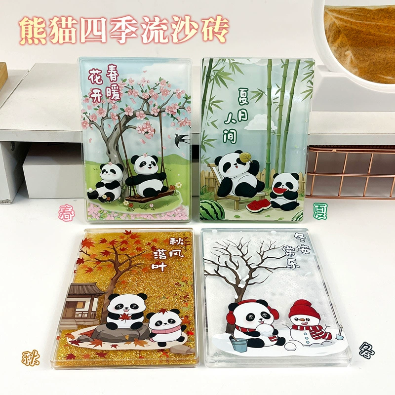 Новые большие китайские панда-магниты на холодильник с акриловым песком, четыре сезона, мультяшный медведь, масляные украшения, оптом