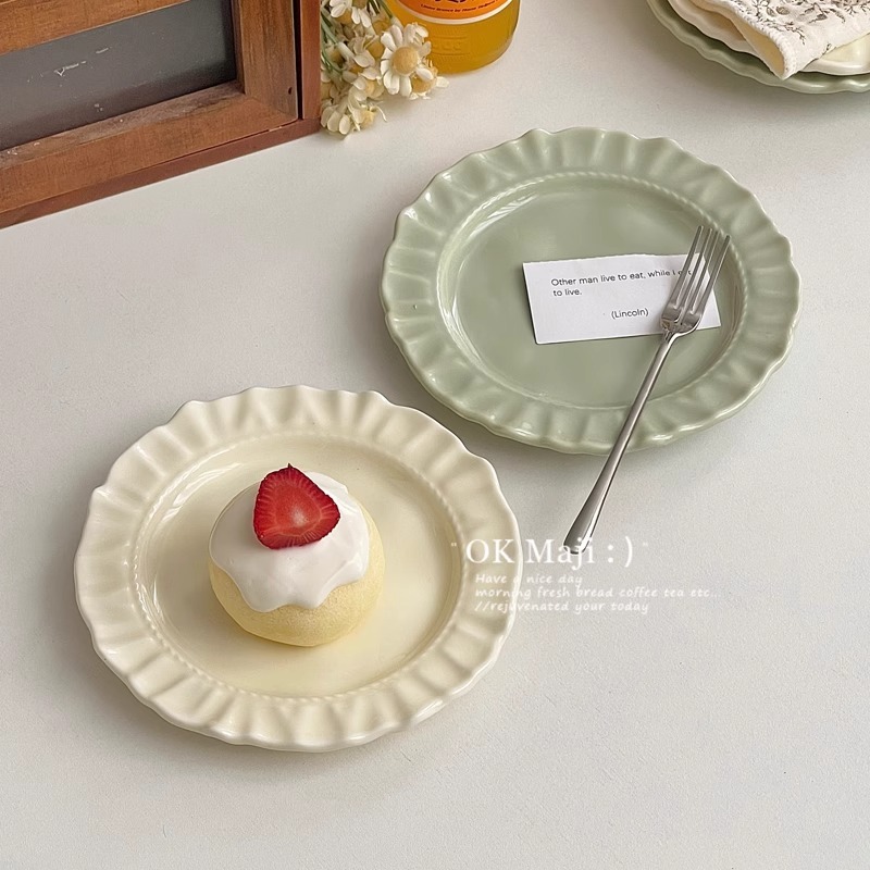 Cute Plate Advanced Sense Dessert Plate Ceramic Tableware Ins Style Dinner Plate Dessert Plate Delicate Fruit Cake Plate