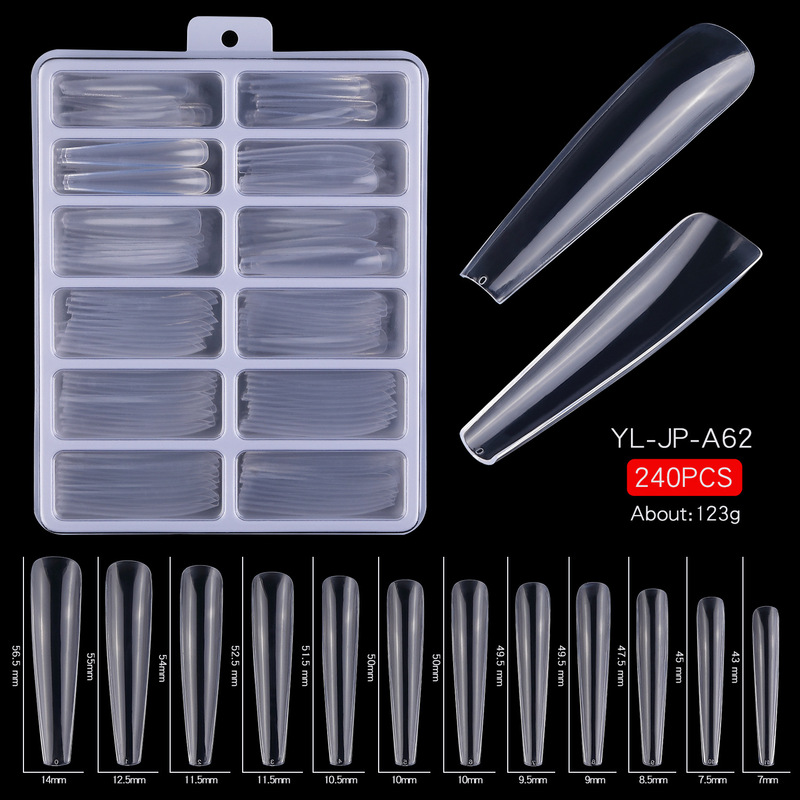 Nail nail nail thin blister box lengthened trapezoidal nail 240 boxed French flat XXXL trapezoidal nail 5.6cm