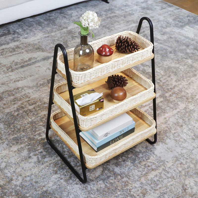 Estantes de almacenamiento de caña de estilo nórdico, estantes de almacenamiento de decoración residencial, estantes de almacenamiento de artículos diversos, cestas de almacenamiento de madera sólida tejidas a mano de tres capas