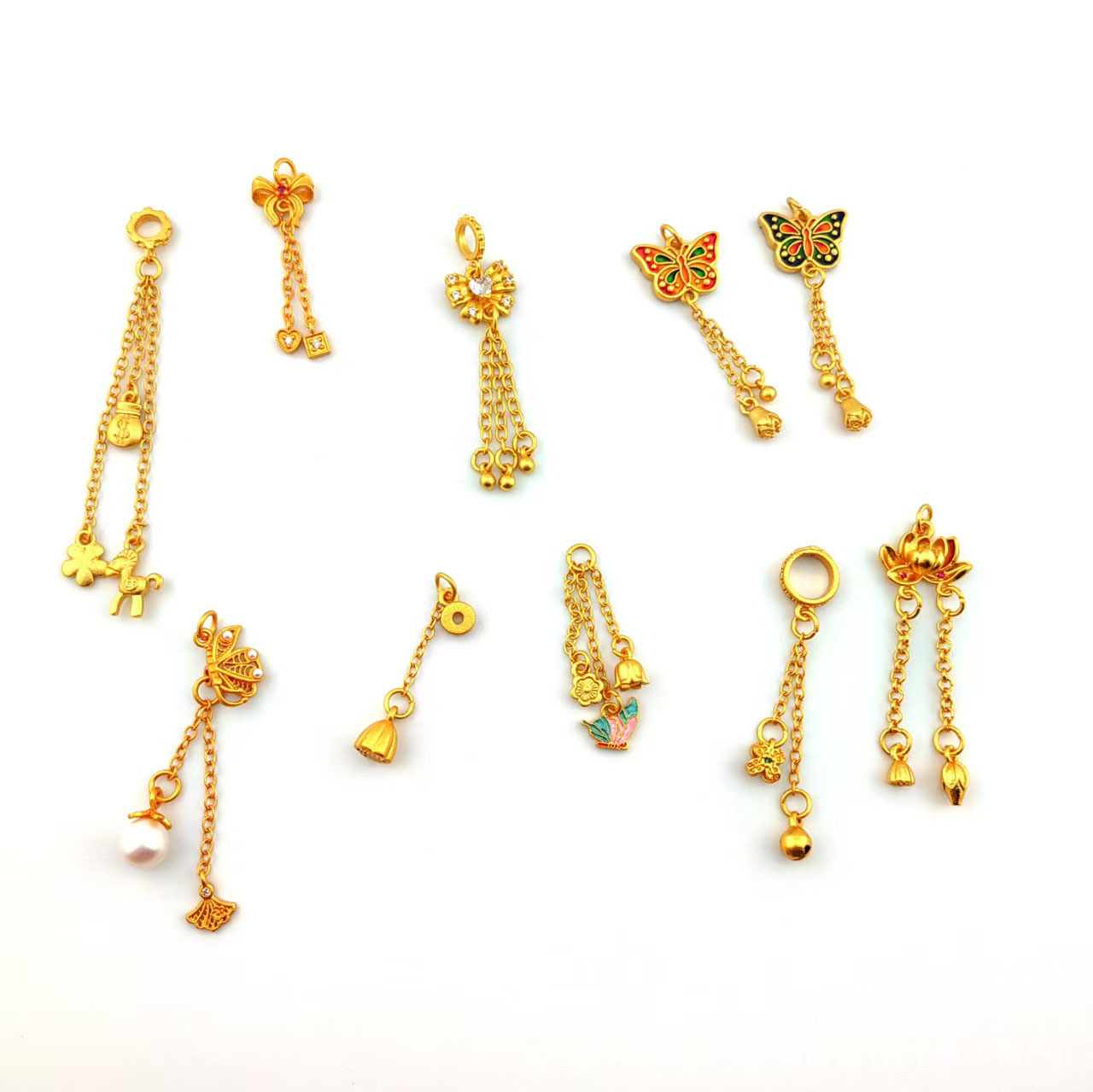 高保色沙金配件镶钻马上有钱花吊坠链diy手链脚链项链配件批发