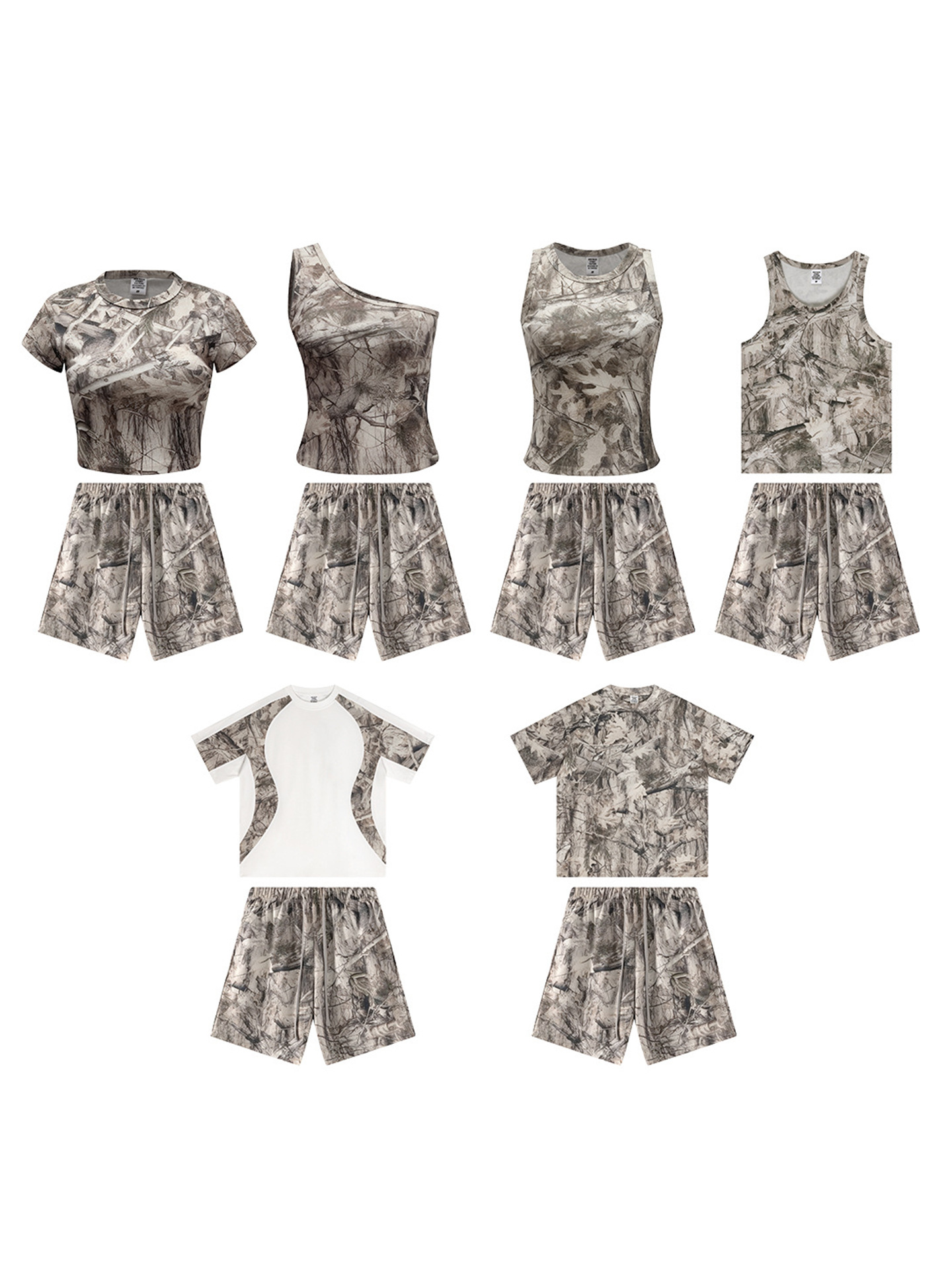 Marca de moda de hombre de verano Europa y América al aire libre camuflaje de mangas cortas chaleco de camiseta delgada cabina pantalones cortos pareja set hombre y mujer image 6
