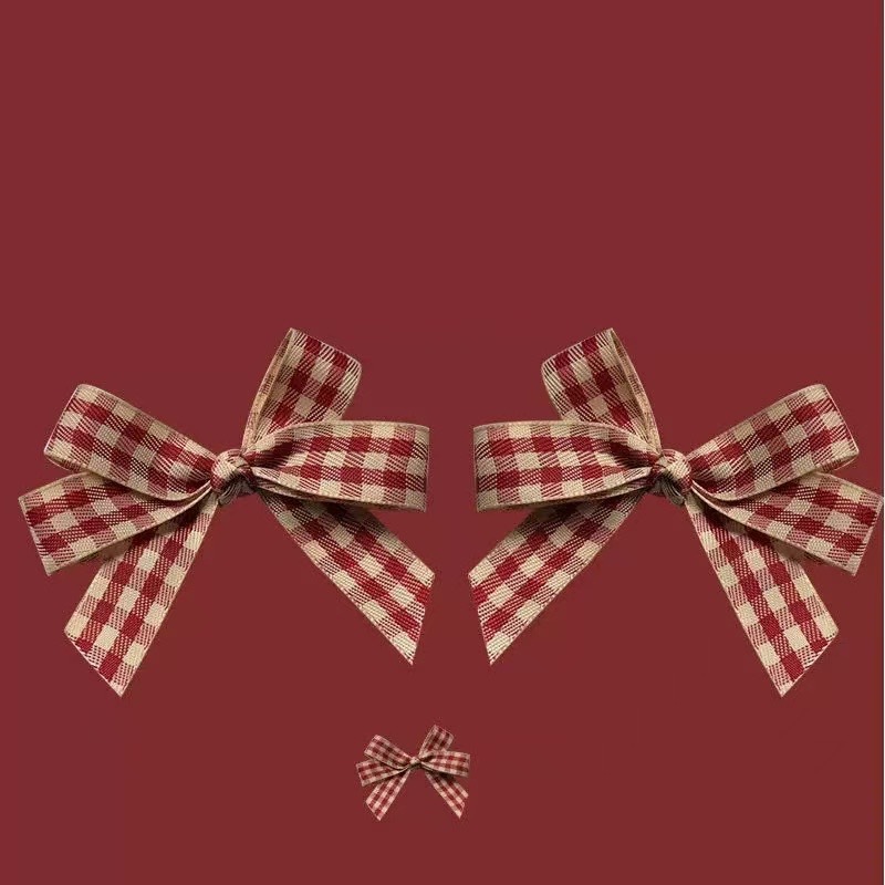 Pinza de pelo con lazo rojo a cuadros estilo coreano_voghion.com