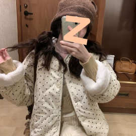 秋冬季外套灯芯绒波点冬季韩系新款棉服棉衣宽松棉袄加绒加厚保暖