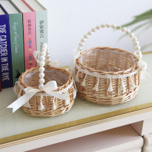 柳编手提花篮手工编织篮子鸡蛋篮婚庆插花篮花童拍照道具公主篮