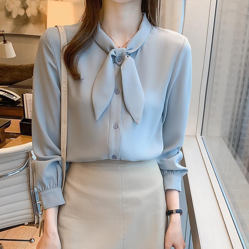 2025 Spring and Autumn New Bow Tie Shirt Women's Fashionable Long Sleeve Shirt Retro Hong Kong Style Design Niche Top Shirt