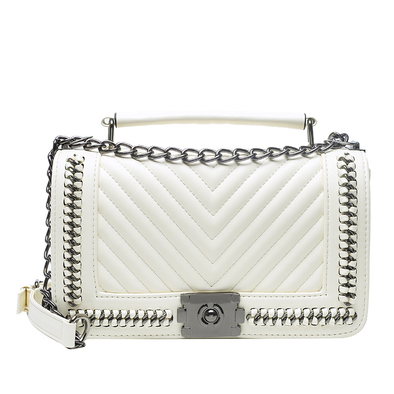 Bolso de mano, cadena de rombos para mujer, bolso de hombro de tendencia de la moda coreana, bolso de mensajero con cierre de sentido premium casual de todo fósforo