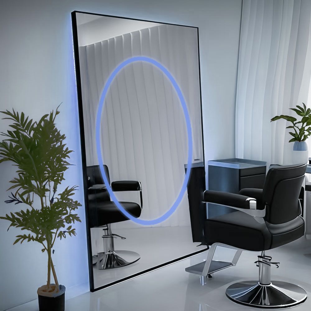 Barbería espejo salón especial de corte de pelo piso salón de espejo mesa de aleación de aluminio simple y doble cara con lámpara espejo barbería