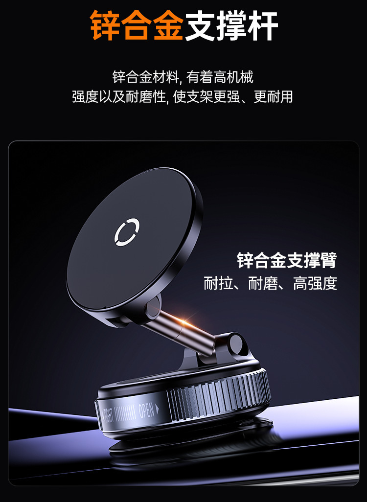 New multifunctional car phone holder with wireless charging, 360-degree rotation, and MagSafe magnetic suction cup for car use