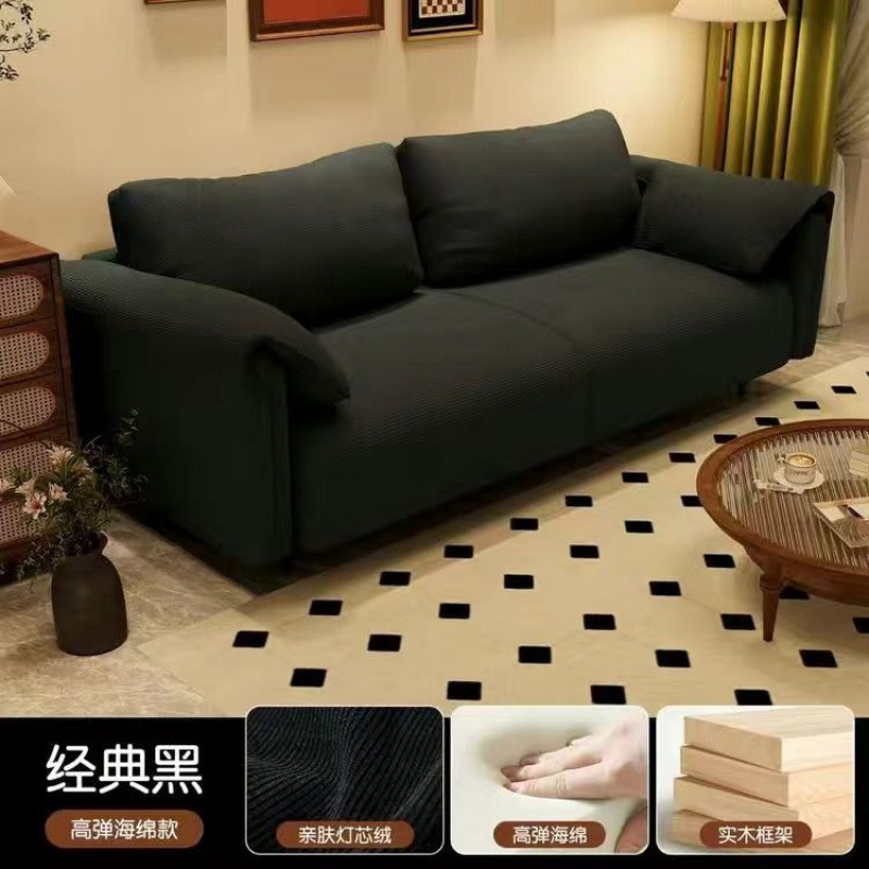 クリームスタイルのファブリックソファ無垢材家庭用小さな一人二人用北欧スタイルのリビングルーム怠惰なストレートソファ|undefined