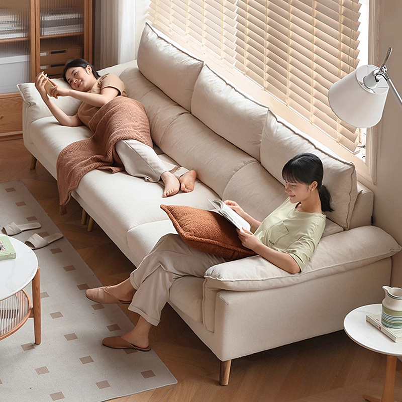 2025 New Fabric Sofa Living Room Simple Three-Seat Leather Sofa Home White Cat Scratch High-Leg Fabric Sofa